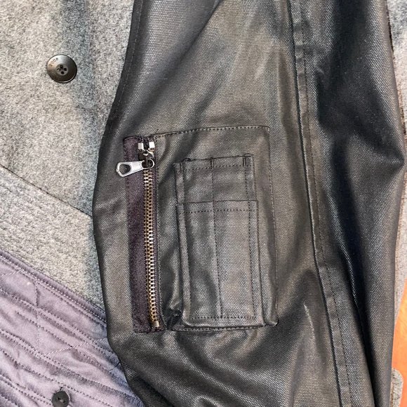 New Rag & Bone Wool Leather Faux Fur Trim Zip Up Hooded Coat Quilted Lining - Picture 13 of 15